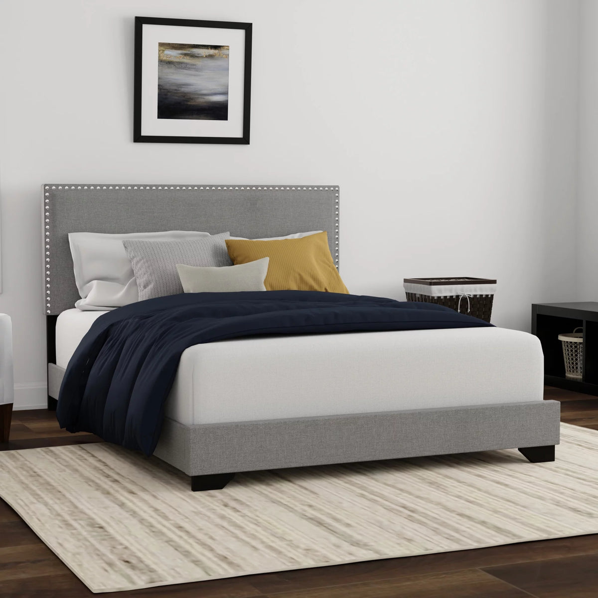 Cream Upholstered Full Platform Bed U27634