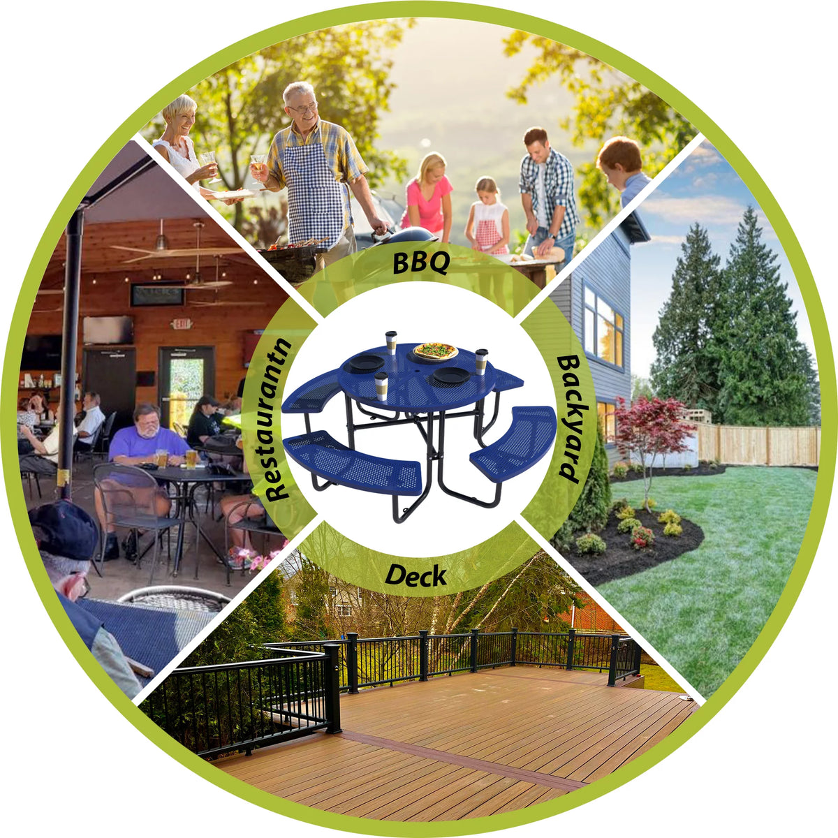 46'' Steel Round Picnic Table with Umbrella Hole M799981