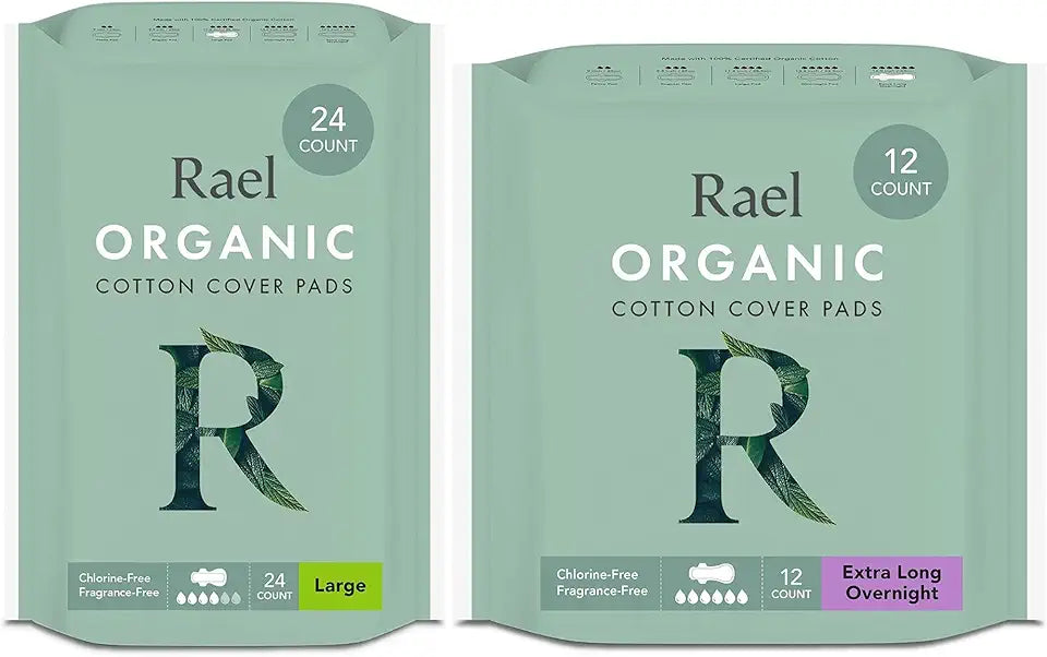 Organic Cotton Cover Sanitary Pads with Wings, 24 Count & 12 Count D443