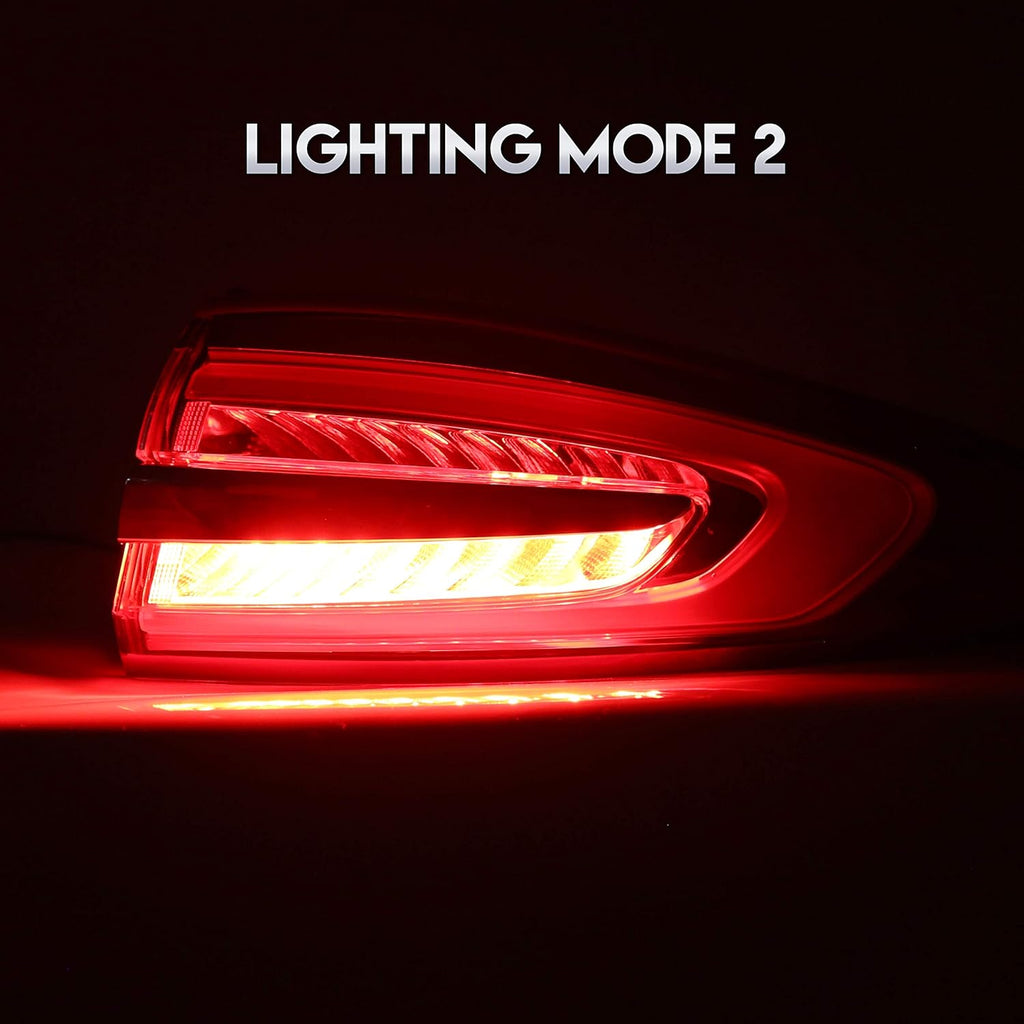Outer Tail Light Compatible with 2017-2019 Ford Fusion Rear Brake Lamp Pair Red Lens Chrome housing V17289