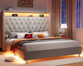 Queen Size Upholstered Bed Frame with Headboard Storage R46471