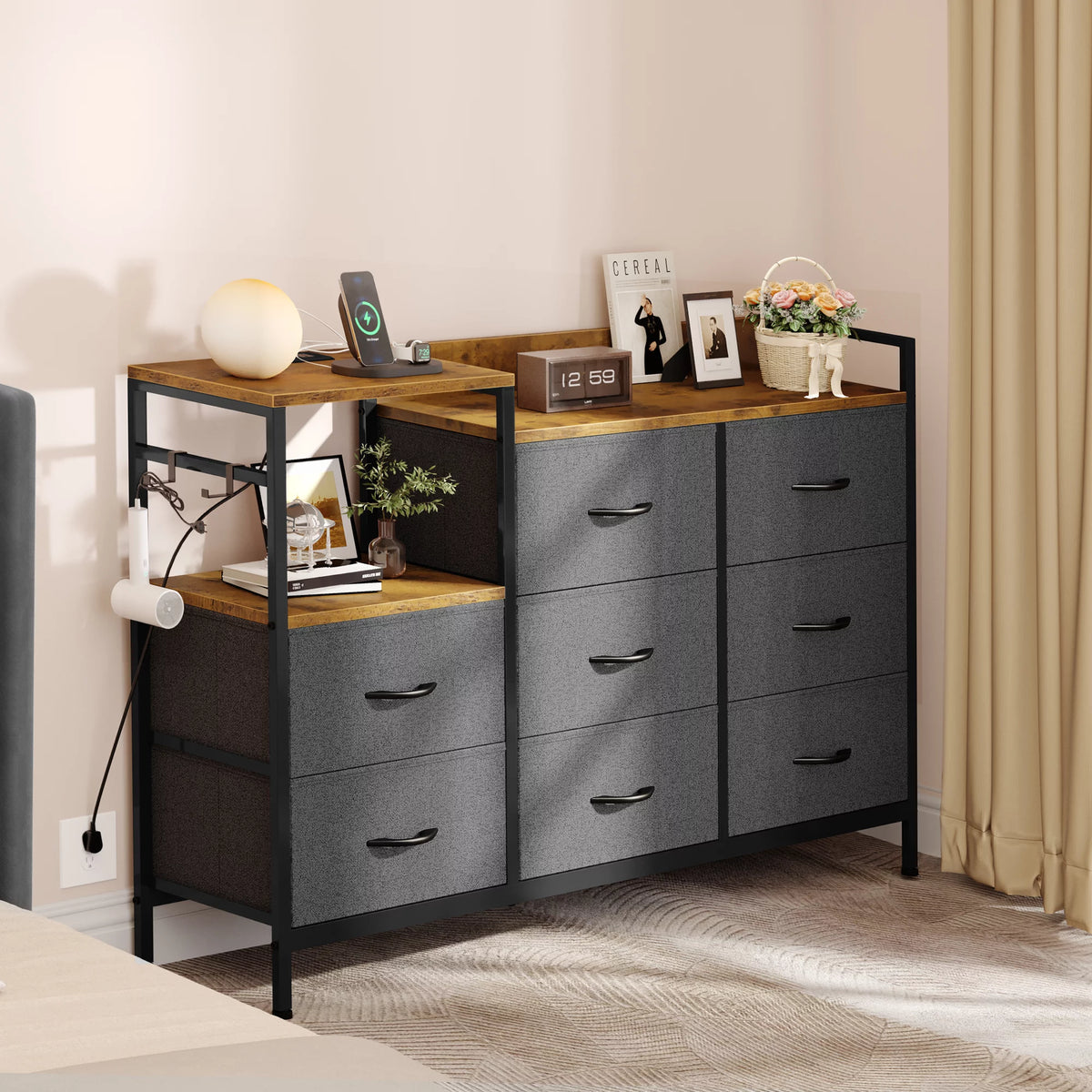 Black 8 Drawer Dresser with Charge Station P61212