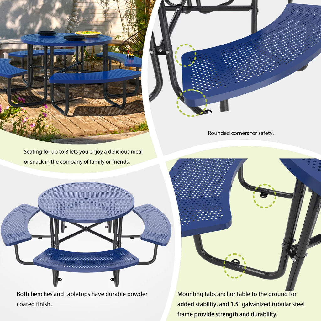 46'' Steel Round Picnic Table with Umbrella Hole M799981