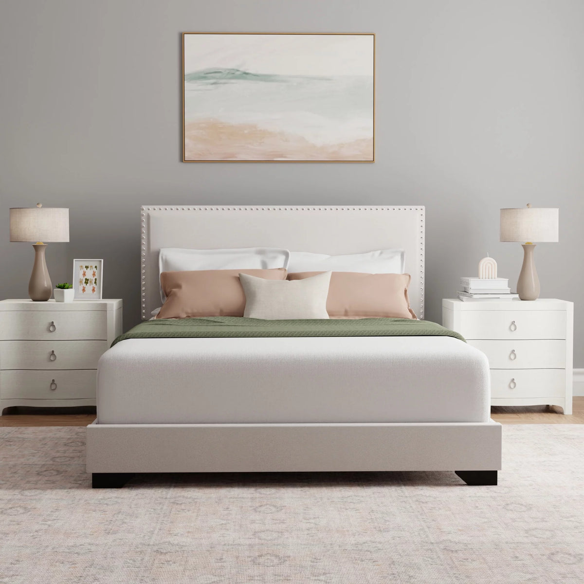 Cream Upholstered Full Platform Bed U27634