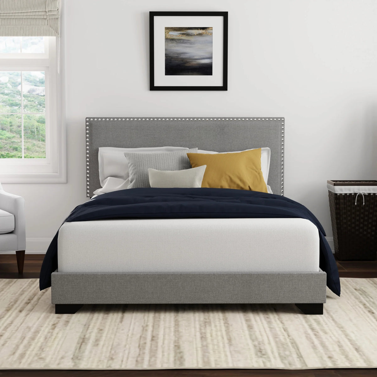 Cream Upholstered Full Platform Bed U27634
