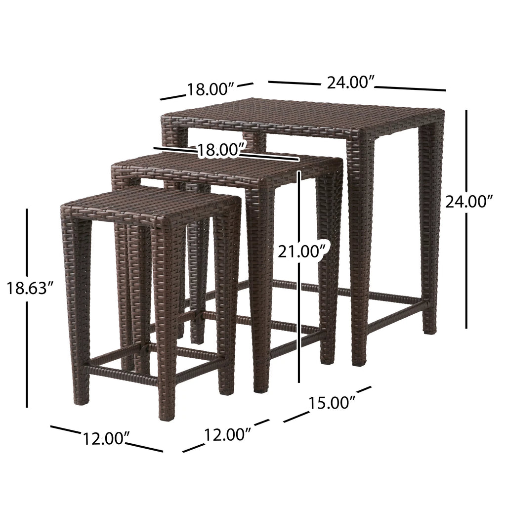 Brown Wicker Nested Tables Set of 3 S121