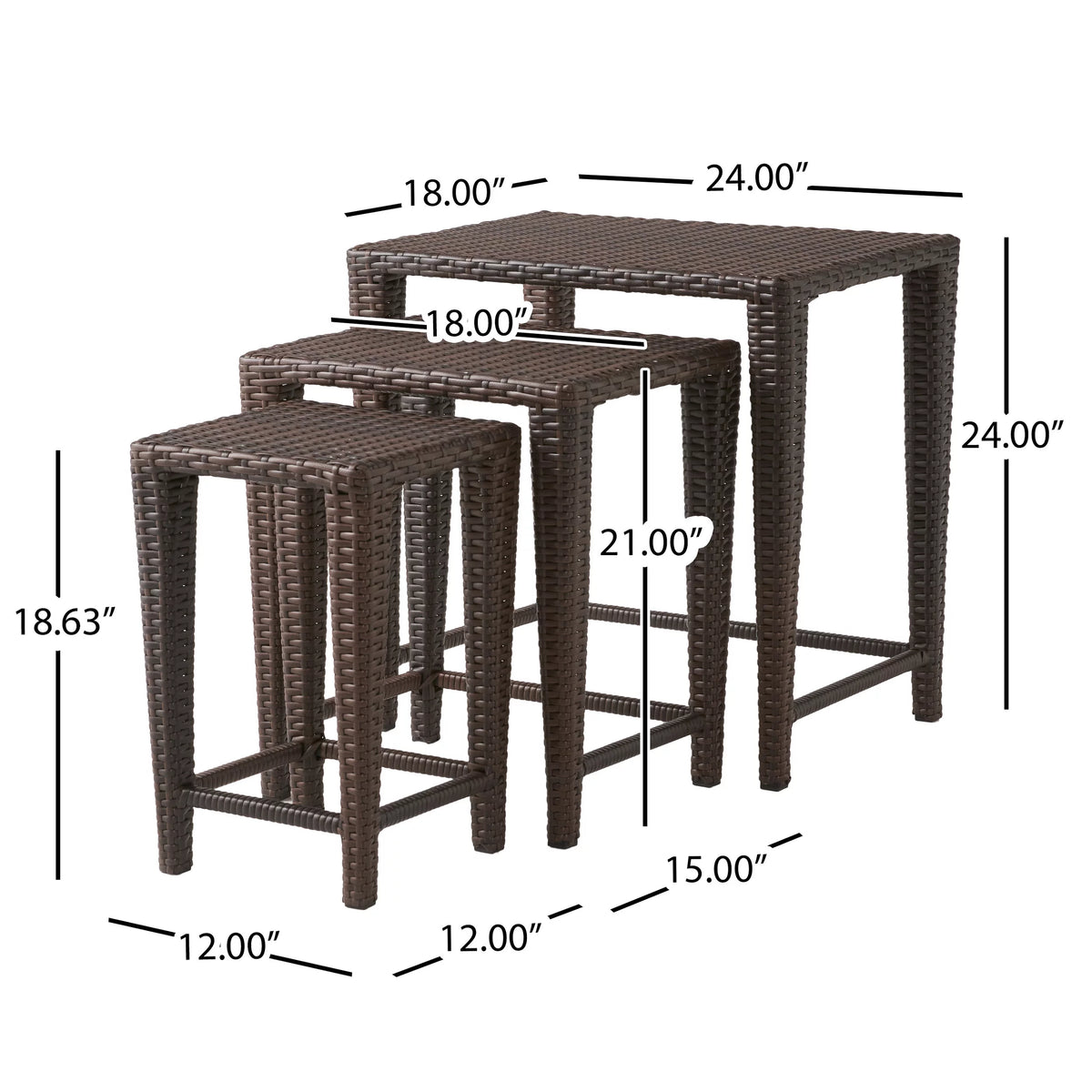 Brown Wicker Nested Tables Set of 3 S121