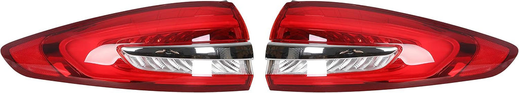 Outer Tail Light Compatible with 2017-2019 Ford Fusion Rear Brake Lamp Pair Red Lens Chrome housing V17289