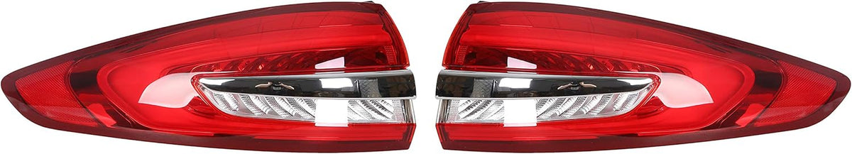 Outer Tail Light Compatible with 2017-2019 Ford Fusion Rear Brake Lamp Pair Red Lens Chrome housing V17289
