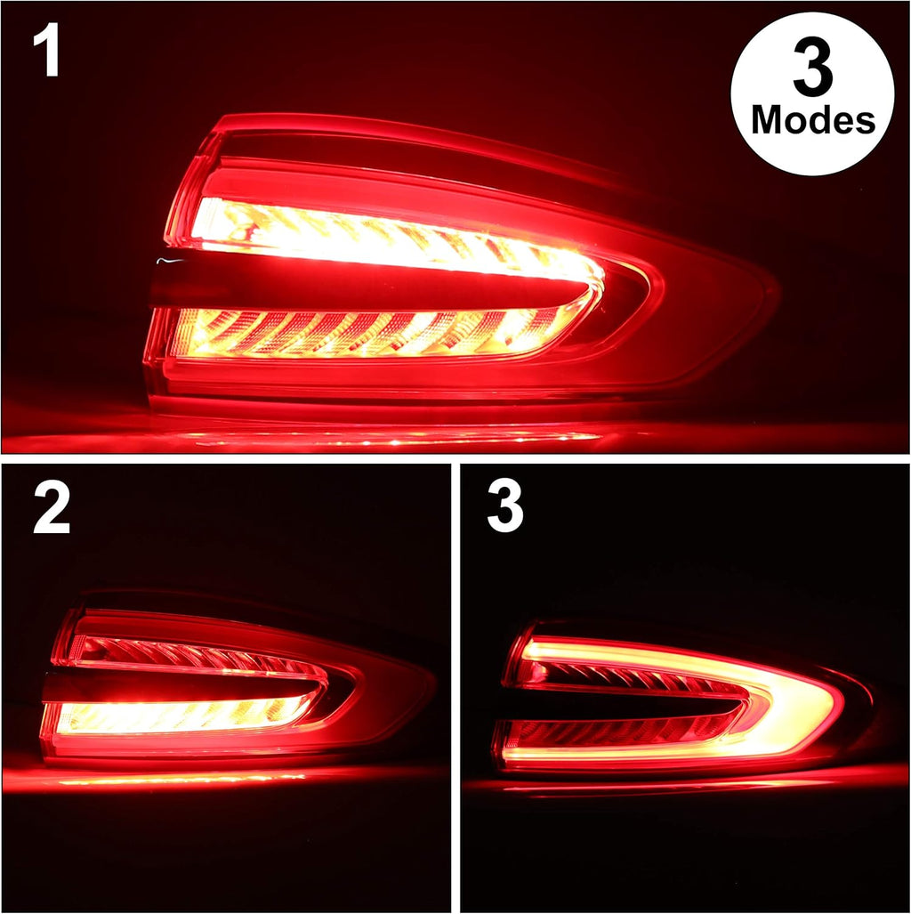 Outer Tail Light Compatible with 2017-2019 Ford Fusion Rear Brake Lamp Pair Red Lens Chrome housing V17289