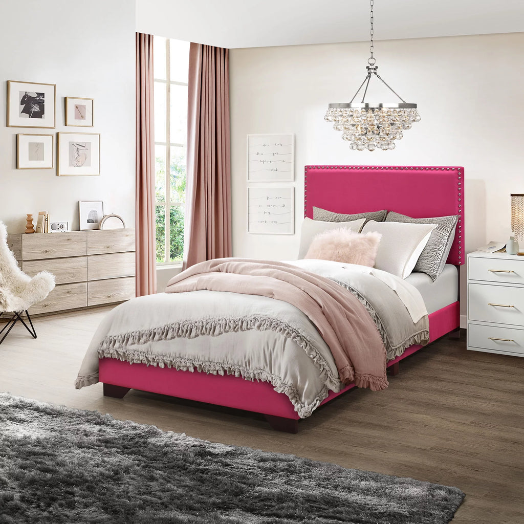 Cream Upholstered Full Platform Bed U27634