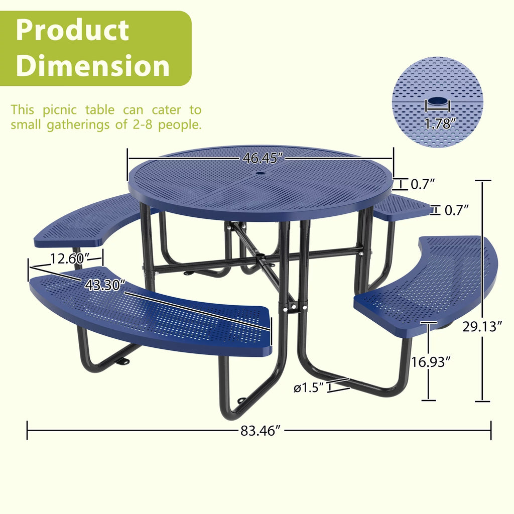 46'' Steel Round Picnic Table with Umbrella Hole M799981