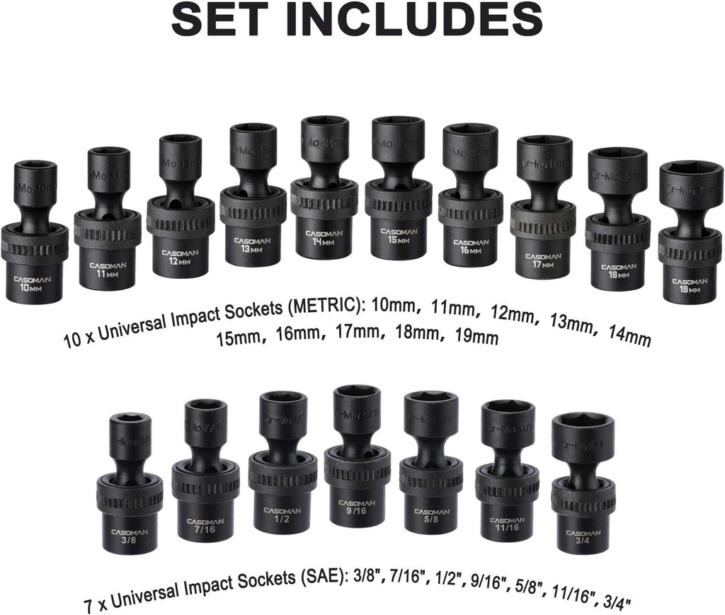 87 Pcs 3/8 Drive Impact Socket Set SAE & Metric CR-MO Steel E154