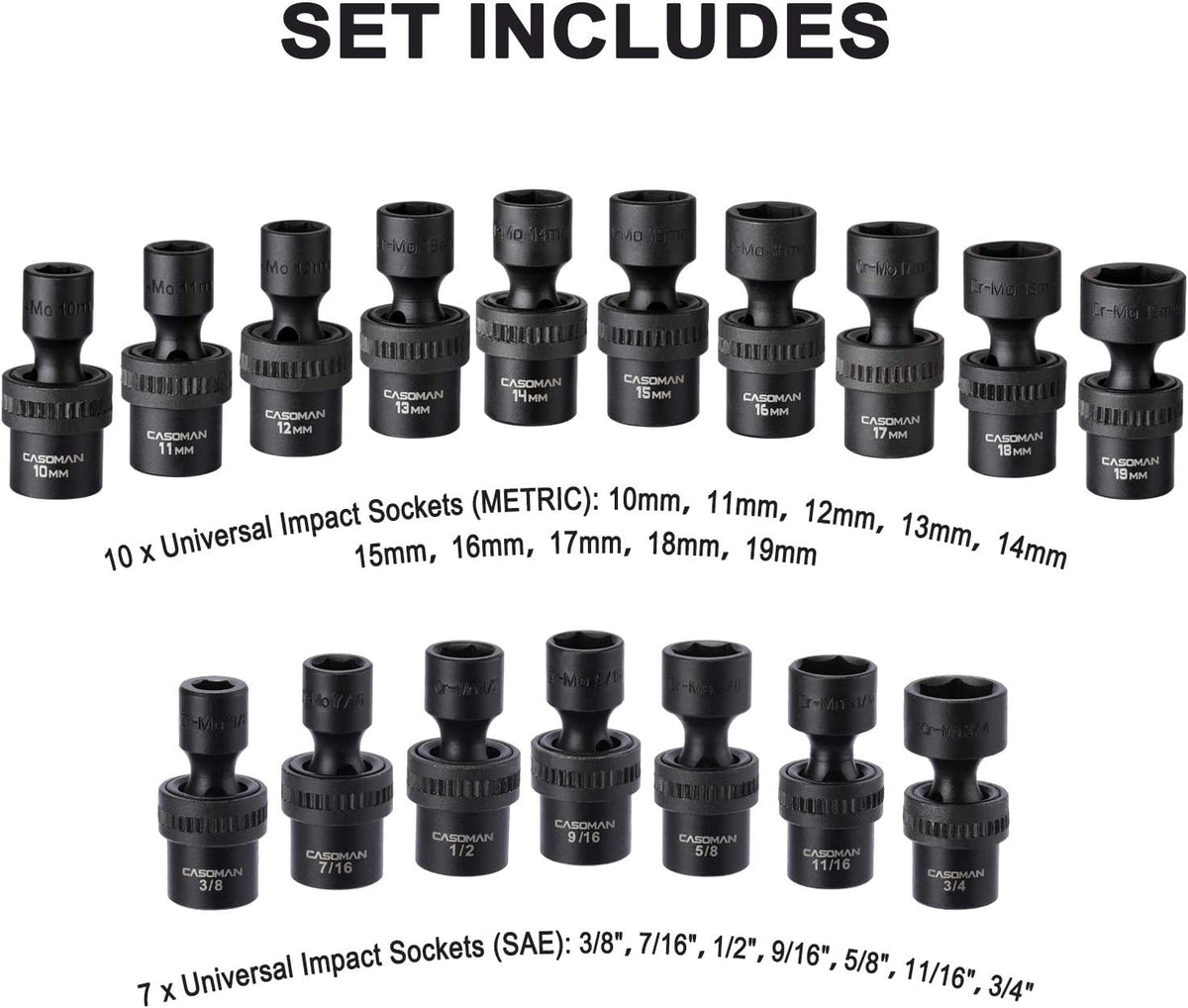 87 Pcs 3/8 Drive Impact Socket Set SAE & Metric CR-MO Steel E154