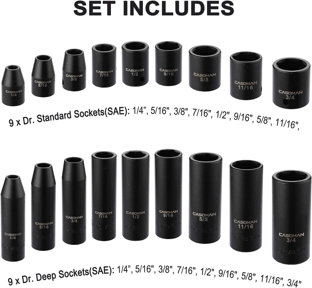 87 Pcs 3/8 Drive Impact Socket Set SAE & Metric CR-MO Steel E154