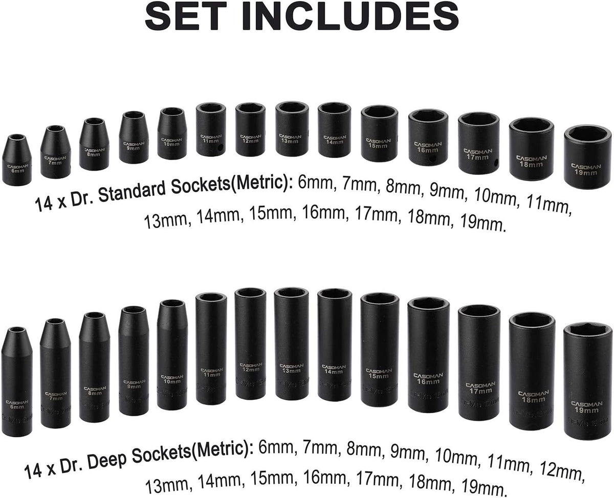 87 Pcs 3/8 Drive Impact Socket Set SAE & Metric CR-MO Steel E154