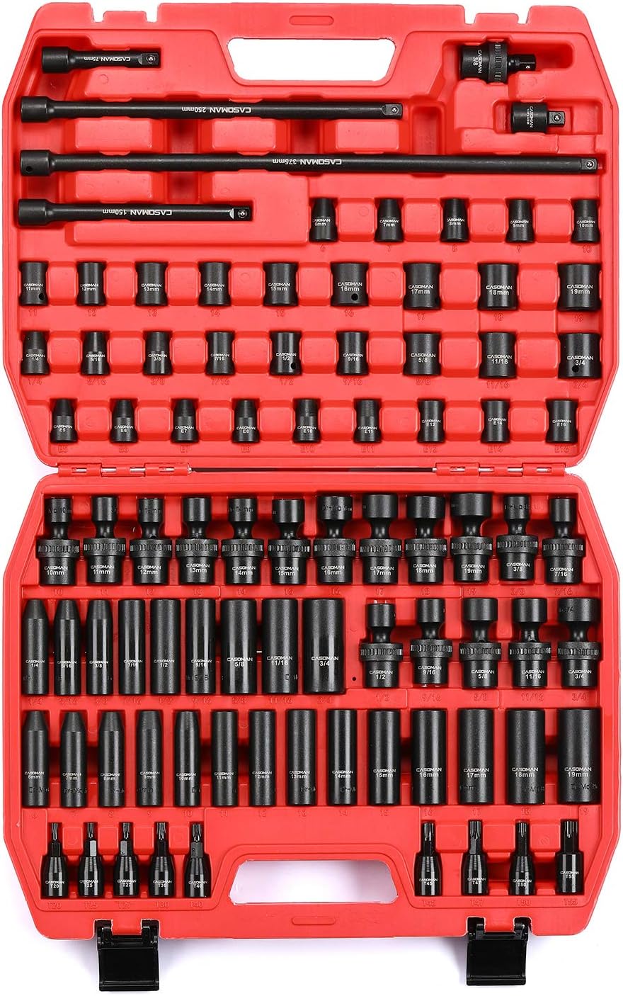 87 Pcs 3/8 Drive Impact Socket Set SAE & Metric CR-MO Steel E154