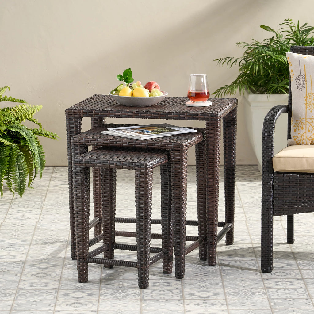 Brown Wicker Nested Tables Set of 3 S121