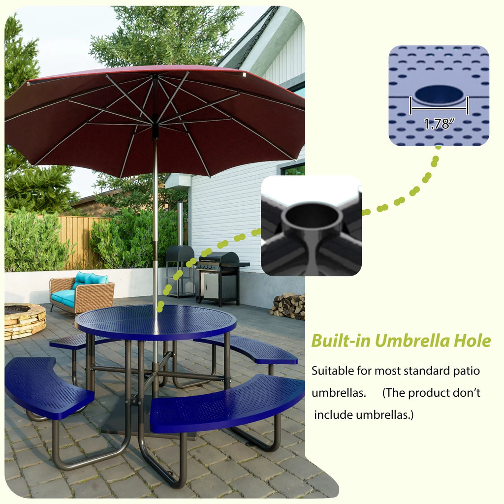 46'' Steel Round Picnic Table with Umbrella Hole M799981