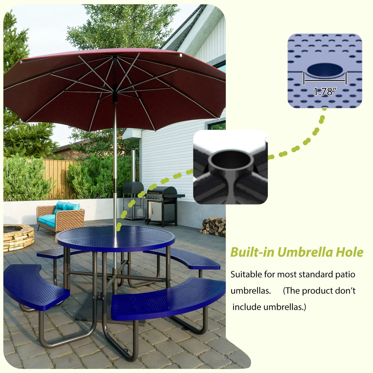 46'' Steel Round Picnic Table with Umbrella Hole M799981
