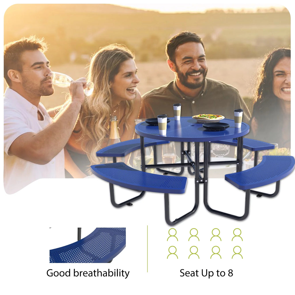 46'' Steel Round Picnic Table with Umbrella Hole M799981