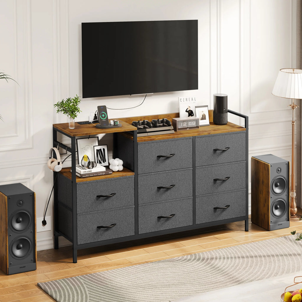 Black 8 Drawer Dresser with Charge Station P61212