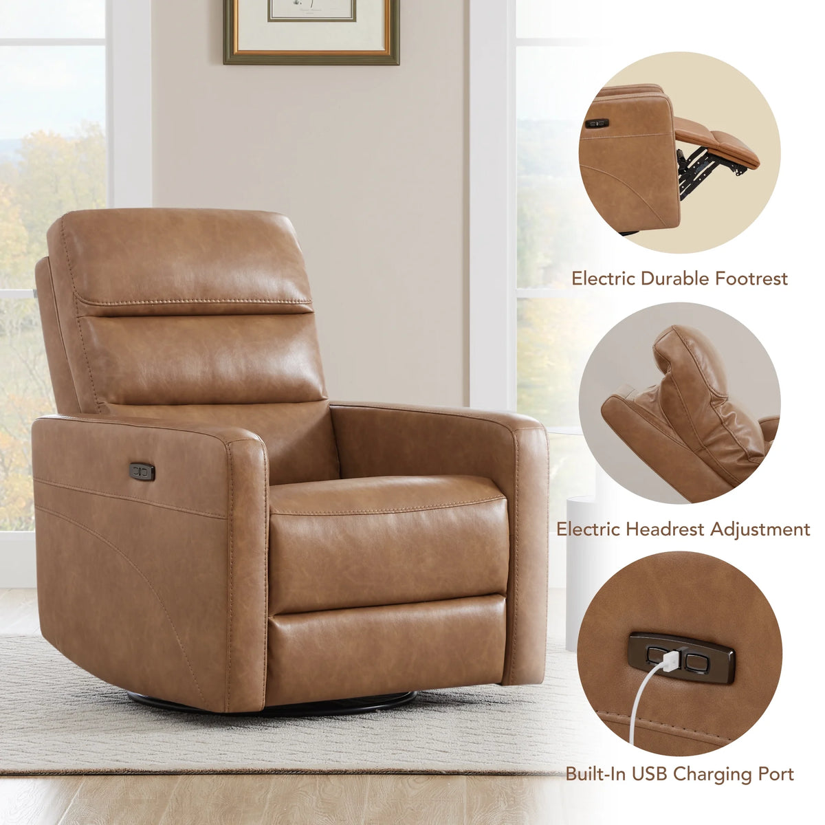 Faux Leather Swivel Power Recliner with USB Charging M54177