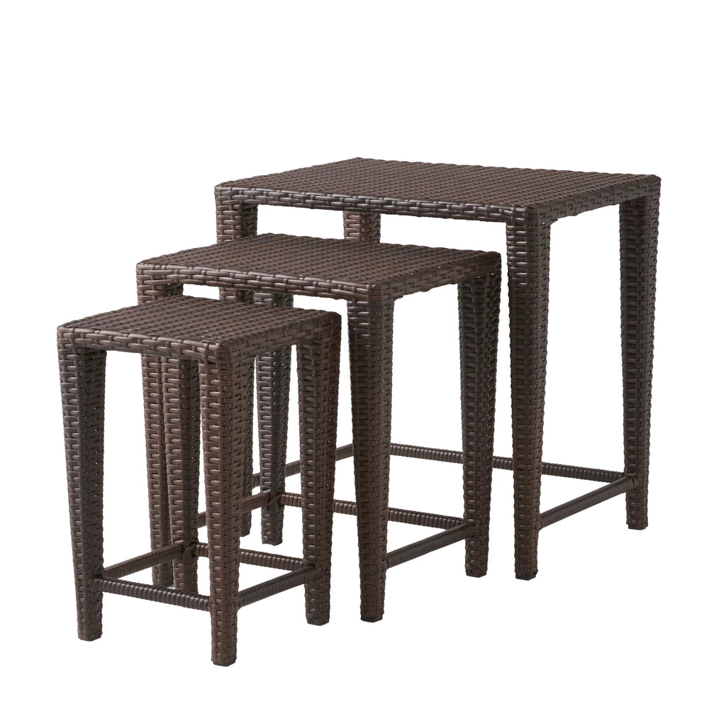 Brown Wicker Nested Tables Set of 3 S121