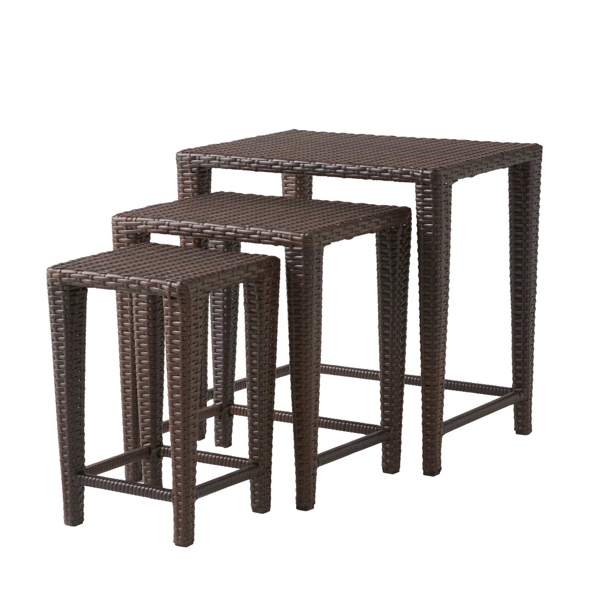 Brown Wicker Nested Tables Set of 3 S121
