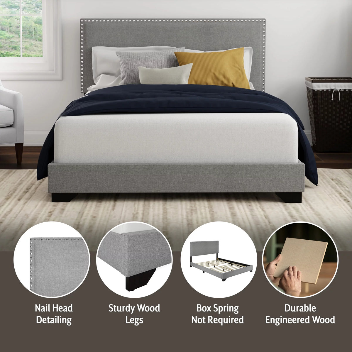 Cream Upholstered Full Platform Bed U27634