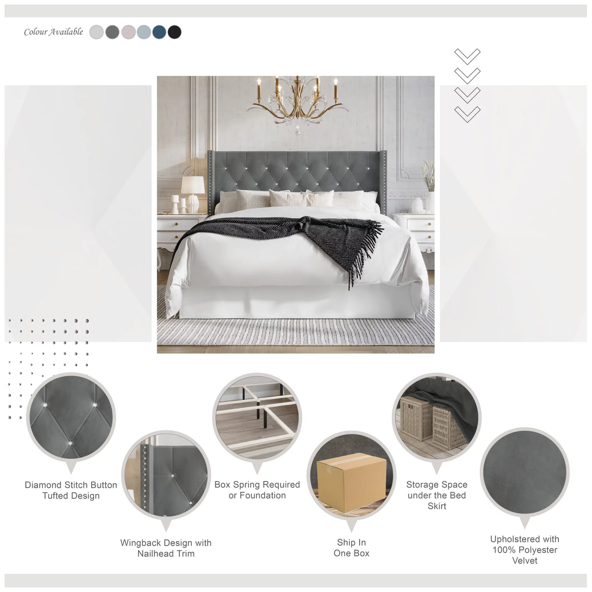 Black Velvet Upholstered Full Bed T7592