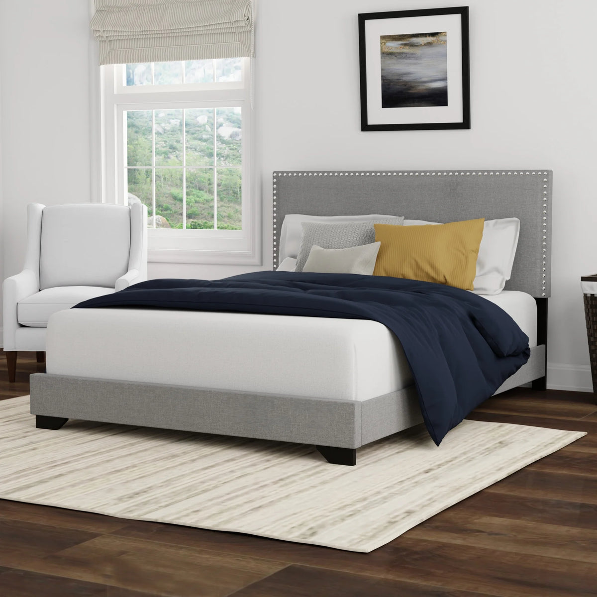 Cream Upholstered Full Platform Bed U27634