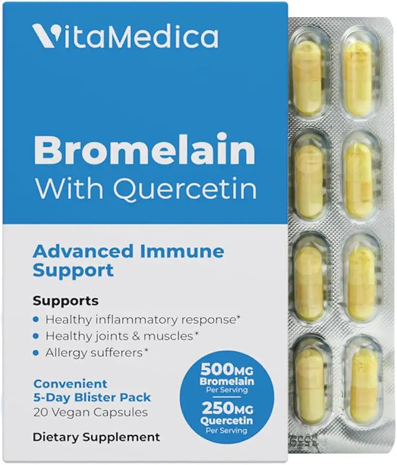 Bromelain & Quercetin Supplement 500mg 250mg 20 Vegan Capsules H9317
